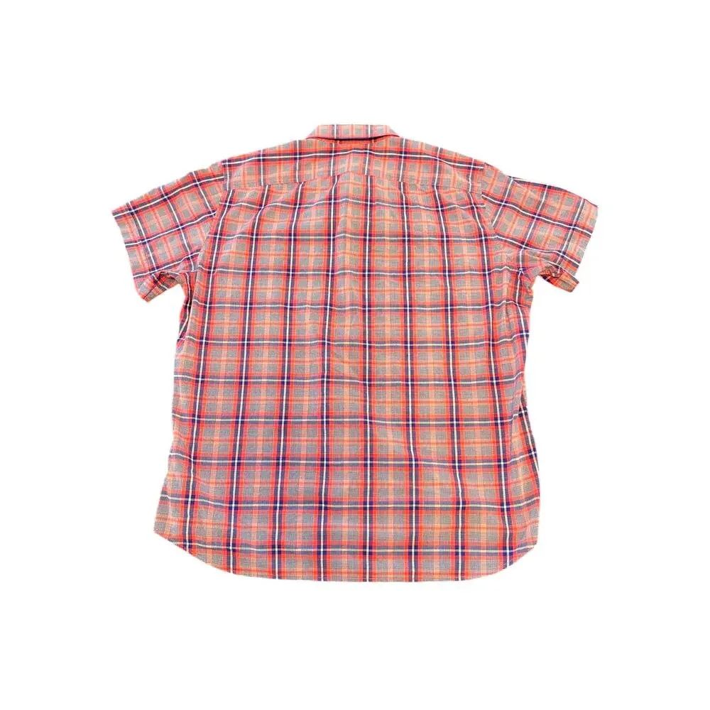 Banana Republic Plaid Button Up Shirt Mens Large Red Blue Short Sleeve